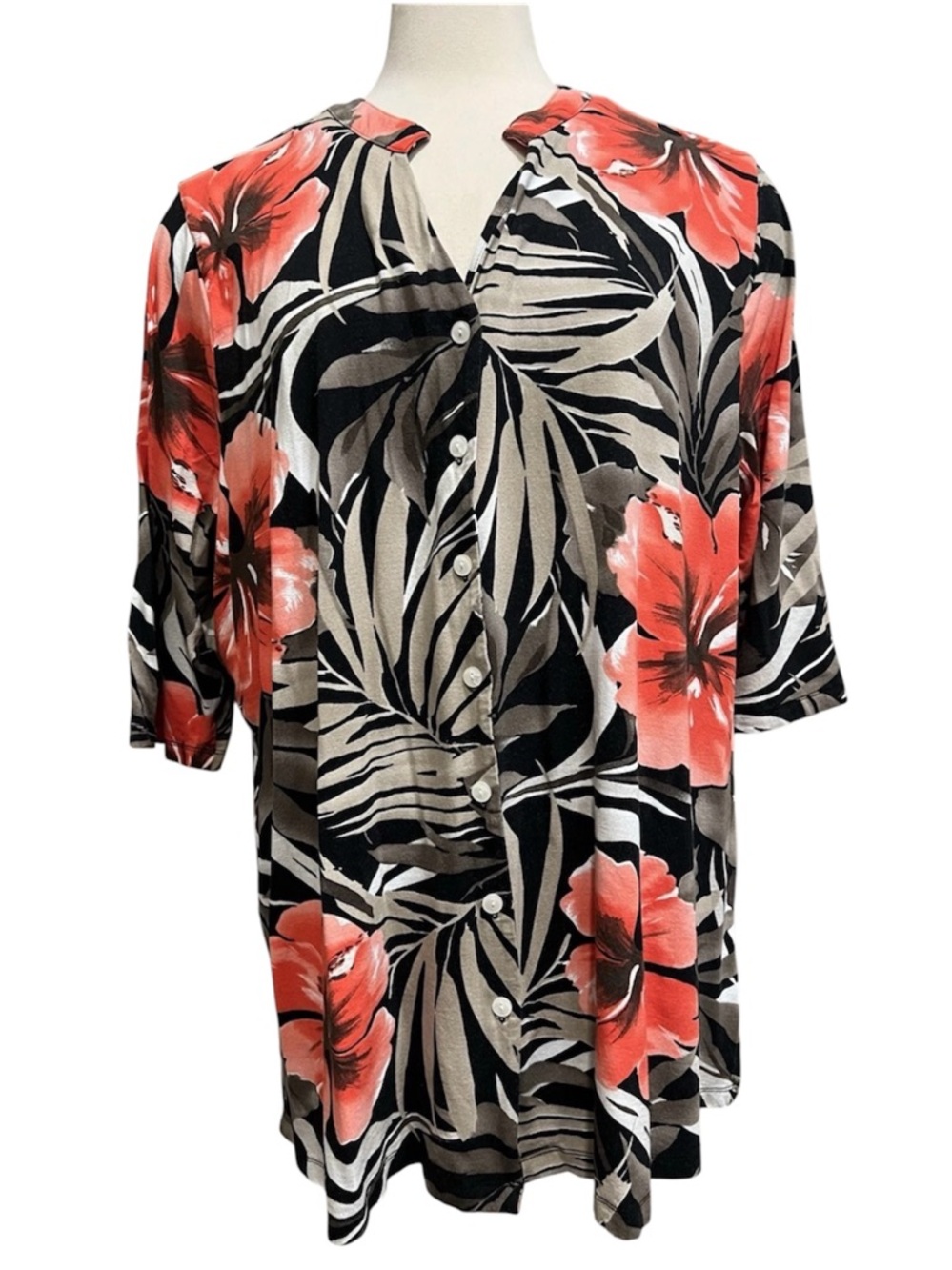 Ulla Popken Tunic 20/22 Tropical Hawaiian Hibiscus Cover Up Turkey